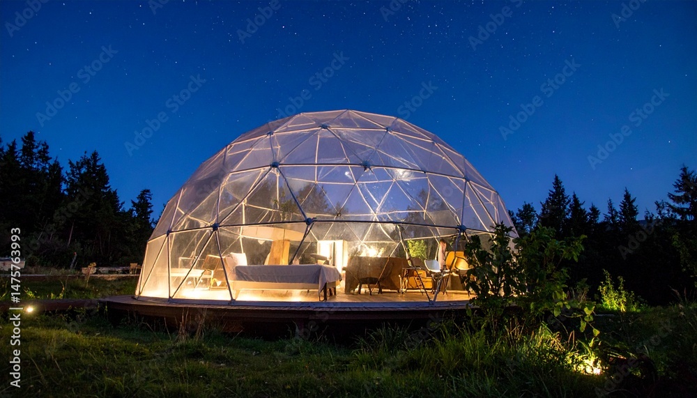 Obraz premium 星空の下の透明なホテルドーム
