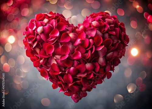Panoramic View of a Heart Shaped Arrangement of Red Rose Petals