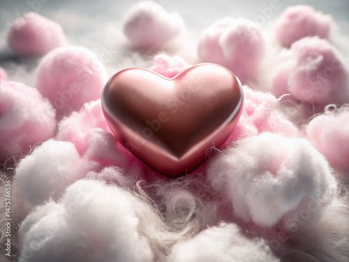Pink Chocolate Heart on Cloud Base - Sweet Valentine's Day Treat Stock Photo