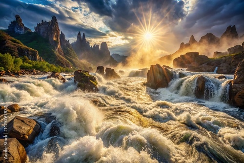 Raging River Carving Through Rocky Mountains - Powerful Nature Scene