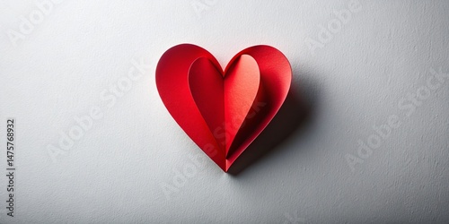 Red Heart Paper Cutout on White Wall - Minimalist Valentine's Day Fashion Photography