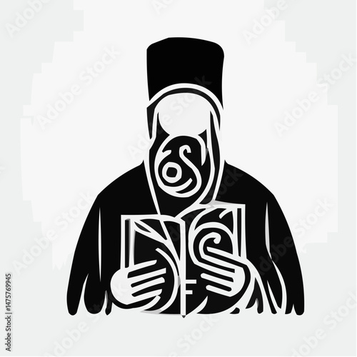 Icon of a monk holding a book in a minimalist style  