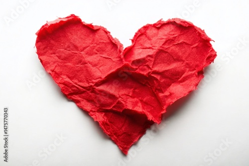Ripped Red Heart Paper, Long Exposure, White Background - Stock Photo