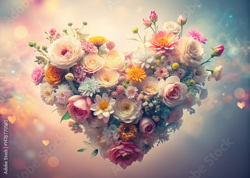 Romantic Double Exposure Valentine's Day Banner: Hearts & Flowers