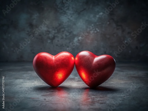 Romantic Night: Abstract Gray Background with Two Red Hearts