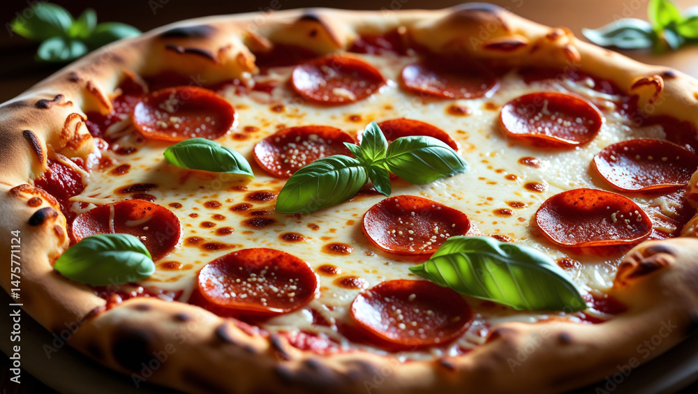 © Ikhsan - Classic Italian Pepperoni Pizza on a Wooden Board