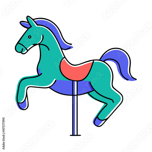 Carousel Horse Illustration in Bright Colors. Transparent child icon for a mobile game or app 
