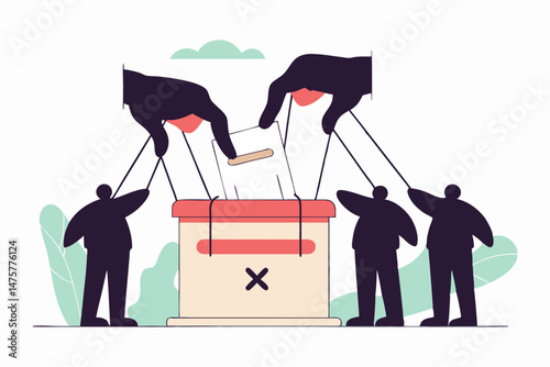 A person is depicted as a puppet, controlled by large hands holding strings, illustrating the concept of micromanagement or lack of autonomy.