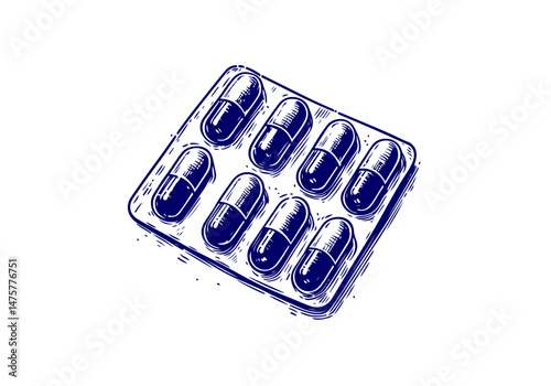 Schilderij op canvas Capsule medicine hand drawn vector illustration
