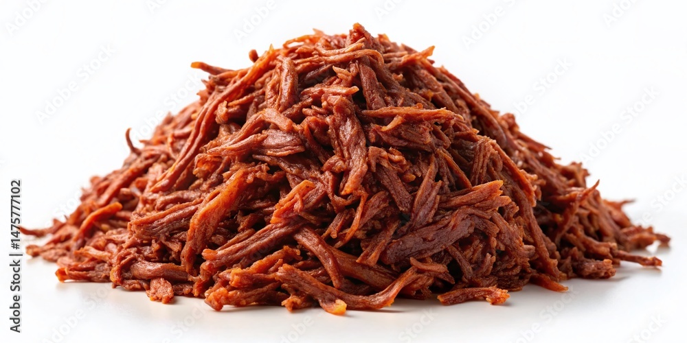 Naklejka premium Shredded Beef Pile, White Background - High-Resolution Stock Photo