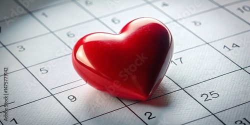 Silhouette Valentine's Day Heart on Calendar - Romantic February 14th Close-up