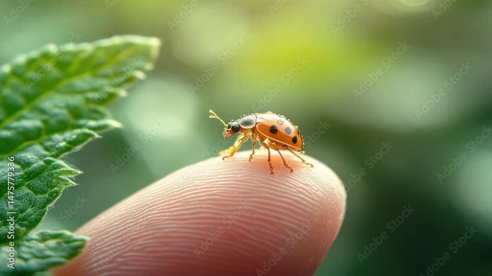 Obraz premium Tiny ladybug on a fingertip