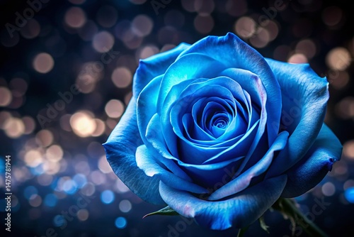 Stunning Blue Rose, Isolated on Black Background with Bokeh, Floral Photography, Macro Shot