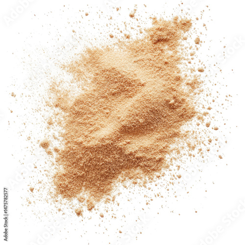 Light brown powder scattered on white background