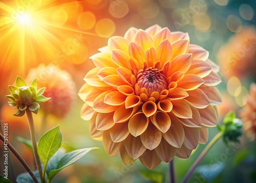 Sunlit Orange Dahlia Double Exposure Stock Photo - Warm Floral Background