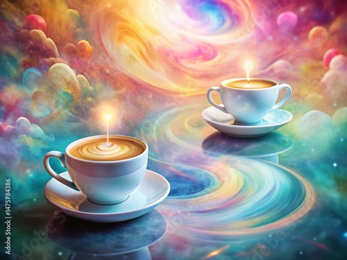 Surreal Cappuccino Cups: Dreamy Coffee Art Photo