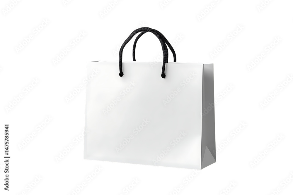 Blank white paper shopping bag with black rope handles isolated on trasparent background Blank white paper shopping bag with black rope handles isolated on trasparent background