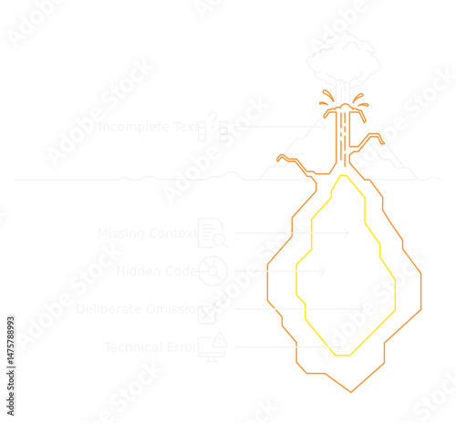Volcanic Eruption Diagram: An abstract illustration of a volcano in the midst of a powerful eruption, showcasing the internal and external elements with labeled diagrams.