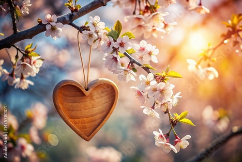 Valentine's Day: Heart Hanging from Tree Branch - Panoramic Romantic Love