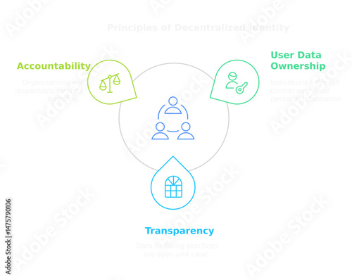 Data Governance principles: A graphic showcasing data governance principles with icons representing user data ownership, accountability and transparency, suggesting responsible data management.