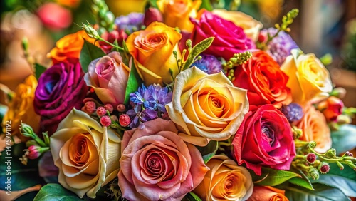 Vibrant Colorful Flower Bouquet with Roses -  Stock Photo