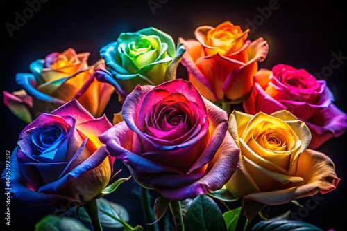 Vibrant Night Roses: Colorful Blooms Isolated on White Background