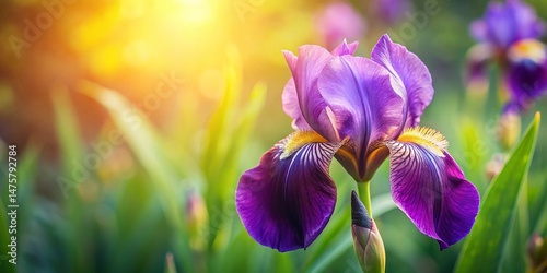 Vibrant Purple Iris Flower Blooming in Summer Garden