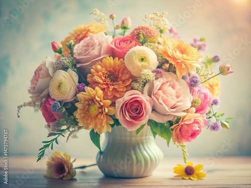Vintage Bouquet of Flowers on White Background - Stock Photo
