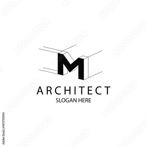 Letter M 3D logo architect for architecture and construction company