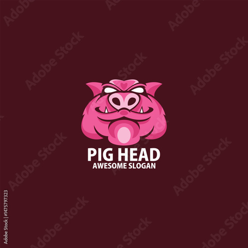 pig head design colorful logo illustration