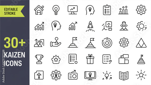 A set of 30 minimalist line art icons arranged in a 6x5 grid format
