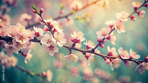 Vintage Spring Apricot Blossom Branch - Delicate Pink Flowers & Soft Light