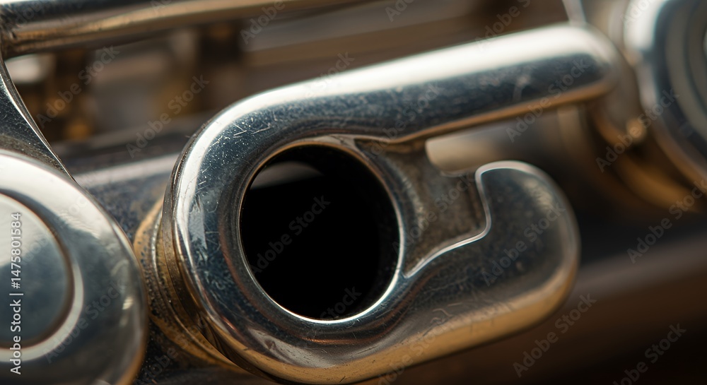 Close-up of a Flute's Intricate Detail: A Symphony of Metal and Music Close-up of a Flute's Intricate Detail: A Symphony of Metal and Music