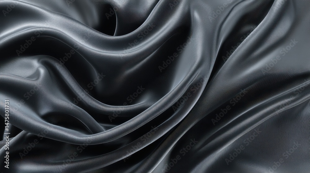 Fototapeta premium Elegant dark gray silk fabric drapes and folds gracefully creating a luxurious and sophisticated texture.