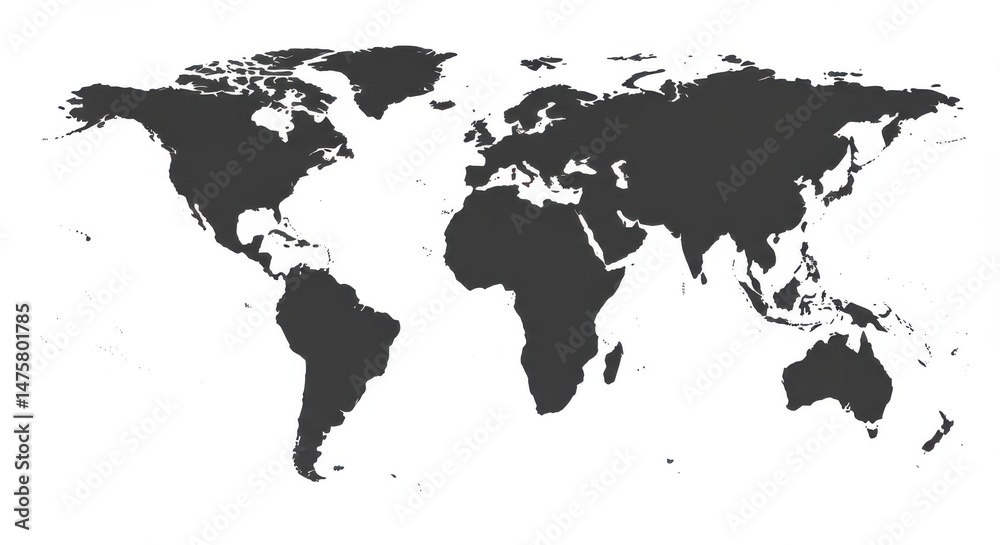 Obraz premium World map isolated on white background for geographical studies, presentations, and educational materials.