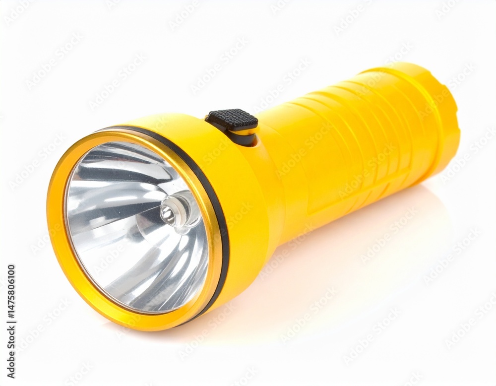 A yellow flashlight on a white background. A yellow flashlight on a white background.
