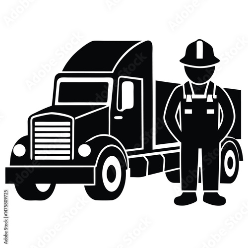 truck driver element isolated semi truck on white background 