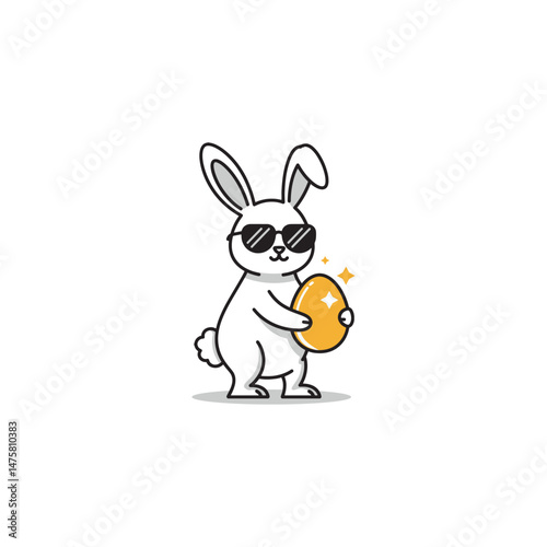Cool Easter Bunny holding golden egg happy spring holidays celebration