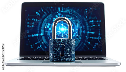 Digital Security Concept with Lock on Laptop Background