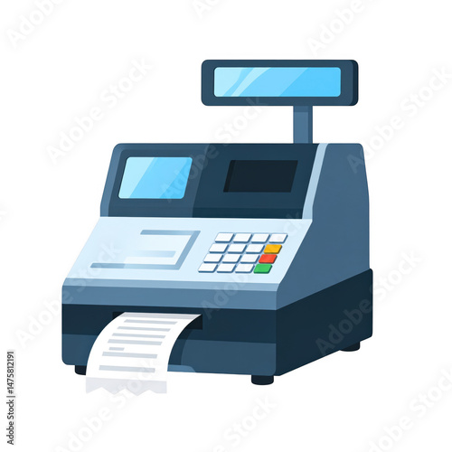 Cartoon Cash Register with Receipt Printing and Colorful Buttons