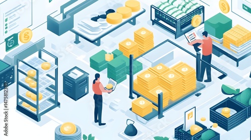 Wallpaper Mural Detailed isometric illustration of a food processing facility. Torontodigital.ca