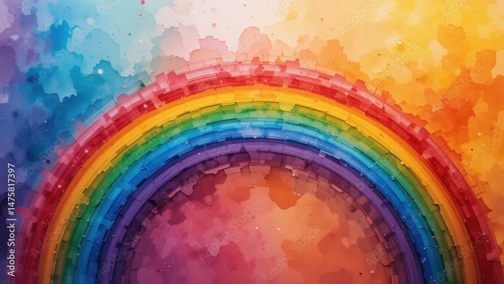 Obraz premium Vibrant Watercolor Rainbow with Soft Pastel Background in Shades of Blue, Orange and Pink
