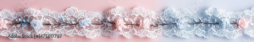 Delicate lace patterns with pastel flowers on soft background