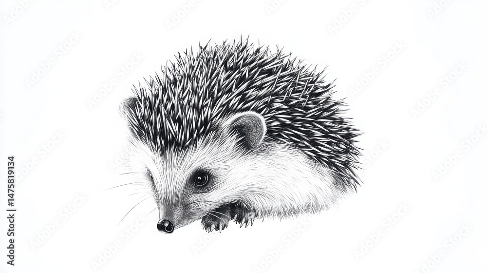 Fototapeta premium Detailed Pencil Drawing of a Hedgehog