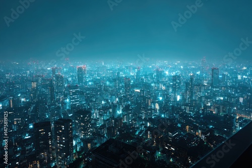 Wallpaper Mural Aerial view of urban cityscape with illuminated buildings and lights at nighttime Torontodigital.ca