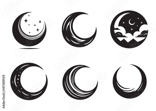 Moon Crescent Silhouette Vector Set