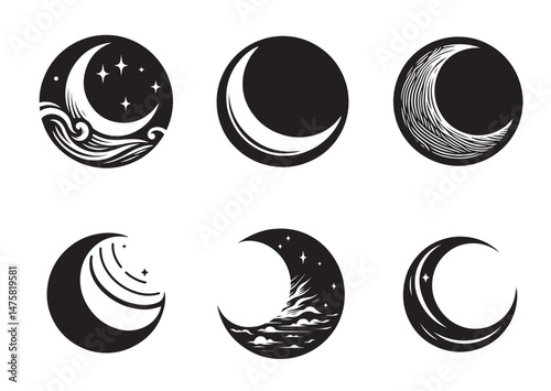 Moon Crescent Silhouette Vector Set