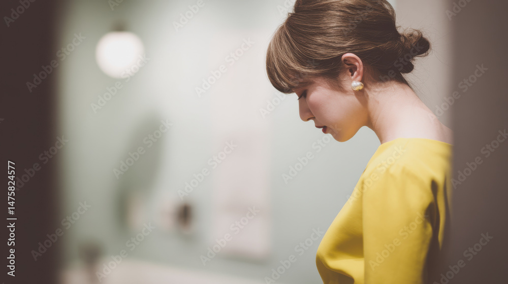 Fototapeta premium hair salon featuring bright colors with focus on single model