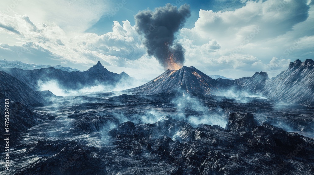 Obraz premium Mountain landscape under cloudy sky