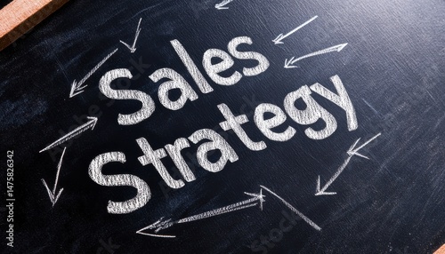 A creative depiction of a sales strategy concept on a chalkboard, illustrating various direction arrows and ideas for growth.